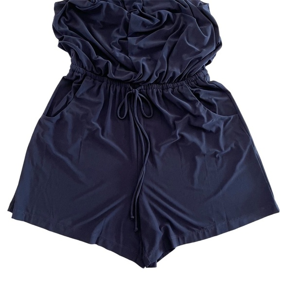 Emma & Michele Blue Sleeveless Halter Short Romper Stretch Tie Waist Jumpsuit S‎ - Picture 7 of 8